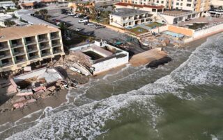 hurricane damage at a city on a seashore